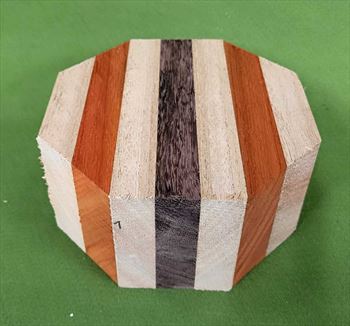 Bowl #415 - Mahogany, Padauk & Purpleheart Striped Segmented Bowl Blank ~ 6" x 2" ~ $24.99